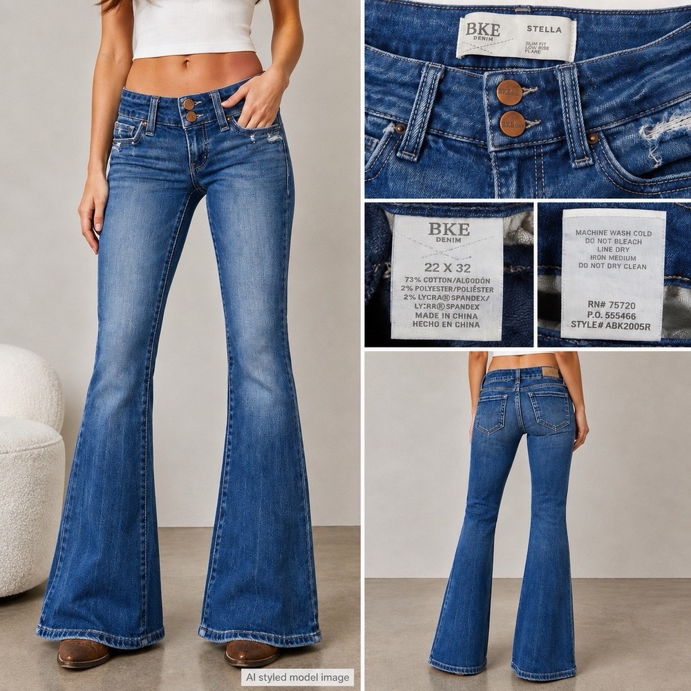 BKE Stella Jeans Women's 22x32 Low Rise Flare Medium Wash Stretch Denim Western